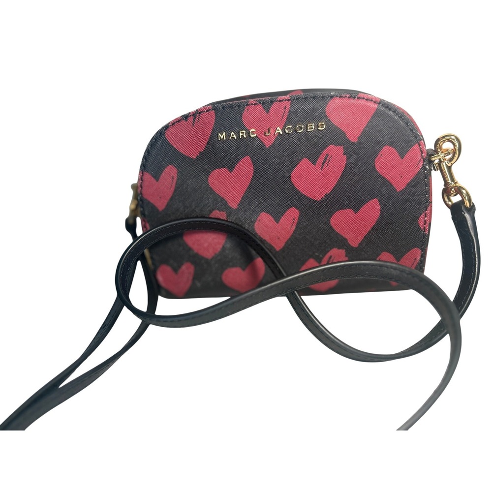 Marc Jacobs Heart Print Crossbody Black Red Saffiano Leather NWOT